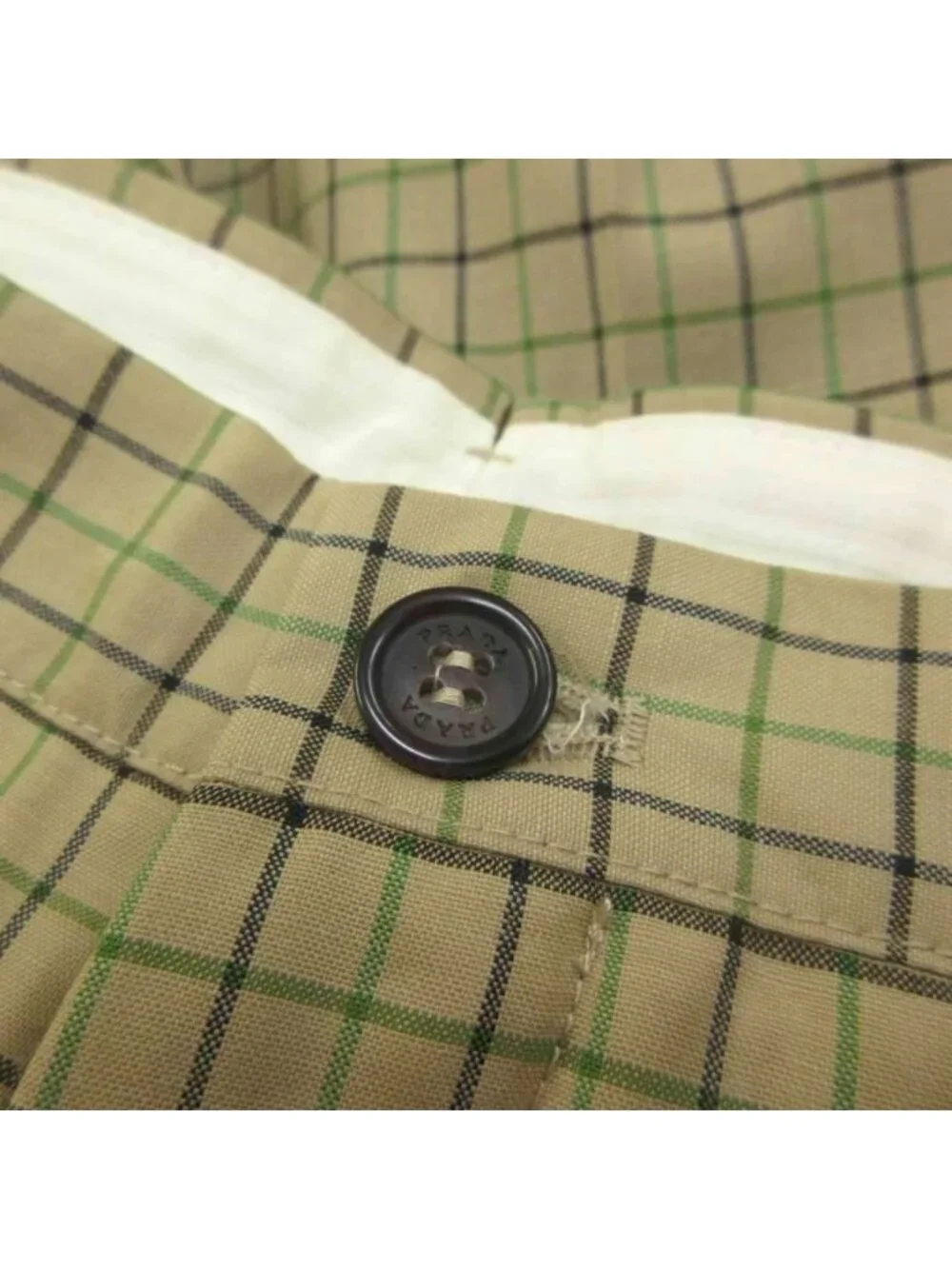 Prada Shorts Mohair Blend Beige Green Plaid Lightweight 52
